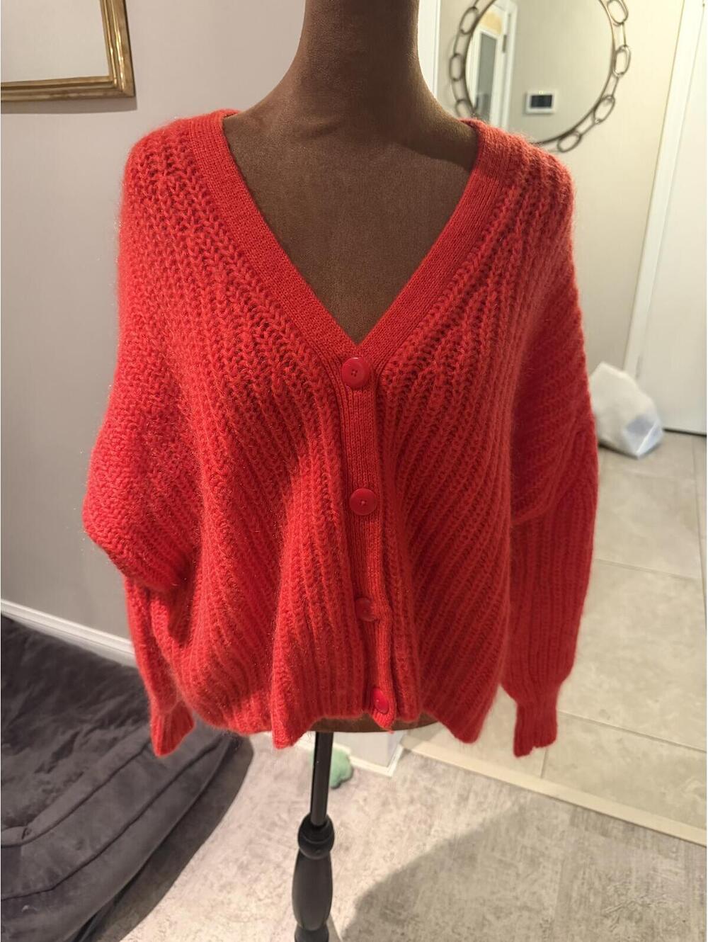 NWOT Sezane Emile Wool Alpaca Mohair cardigan sweater quiet luxury oversized xs